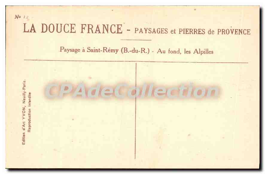 Paysage à Saint-Rémy (B.-du-R.) — Au fond, les Alpilles — Édition d'Art YVON, Neuilly-Paris — Verso
