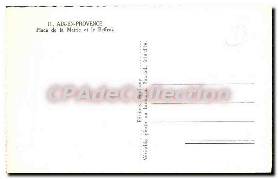 Aix-en-Provence — Place de la Mairie et le Beffroi — Éditions Deligny — Rückseite