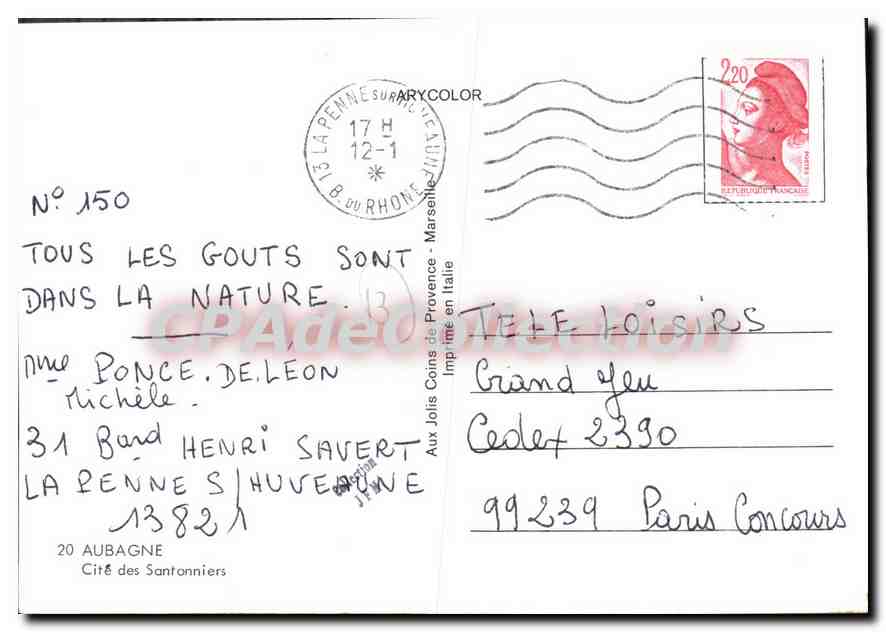 CPSM Souvenir d'Aubagne Cite des Santanniers  — Rückseite