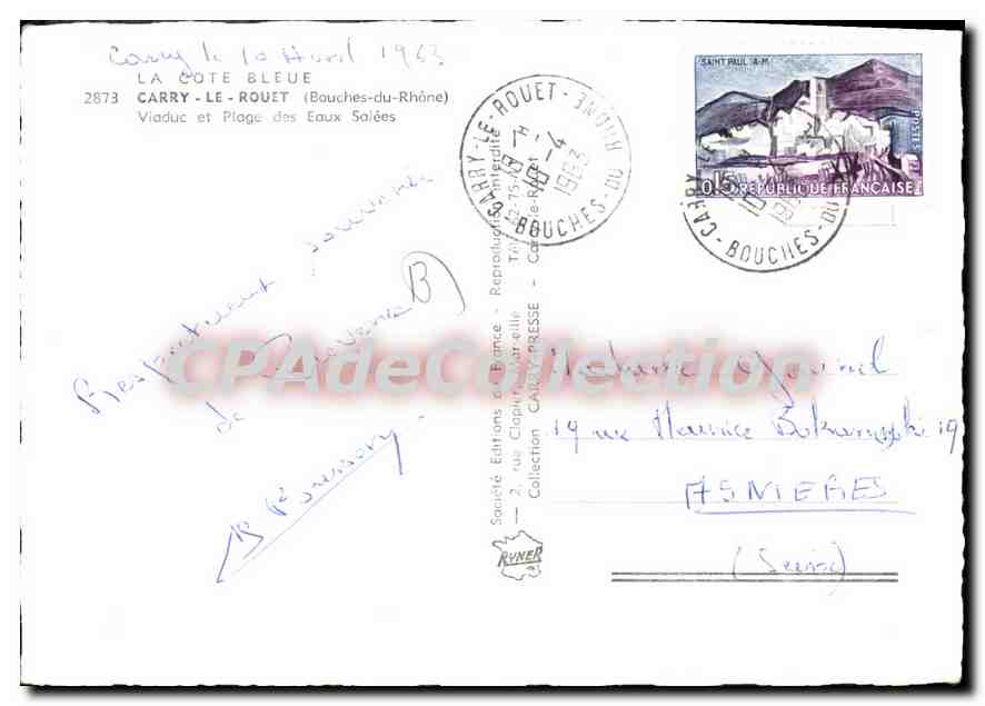 CPSM La Cote Bleue Carry Le Rouet Bouches du Rhone Viaduc et Plage des Eaux Salees  — Back