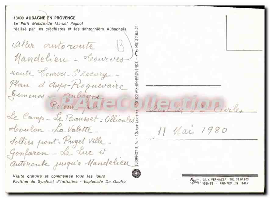 CPSM Aubagne en Provence Le Petit Monde de Marcel Pagnol realise par les crechistes et les santonnie — Rückseite