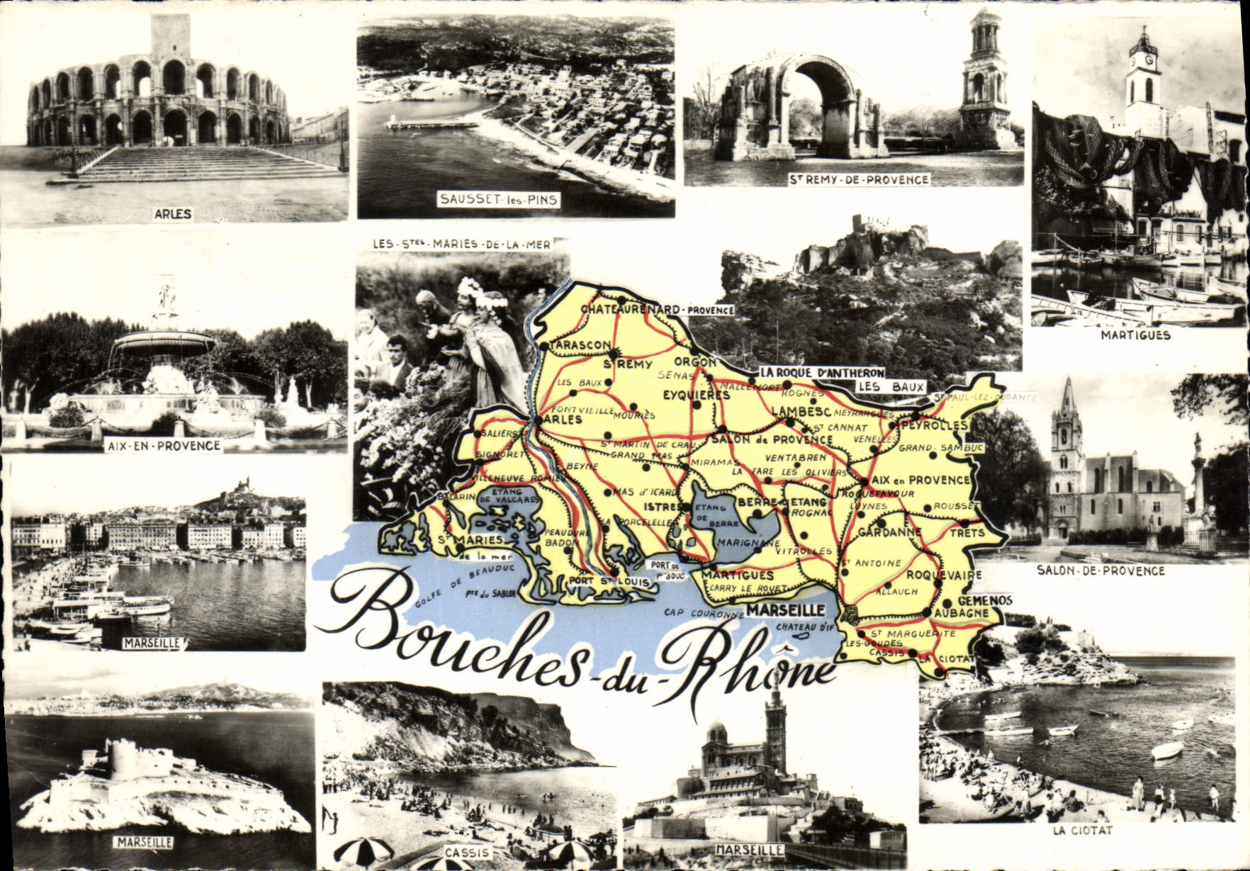 Bouches-du-Rhône — Carte postale touristique avec carte et photos de sites — Éditeur : COASTER