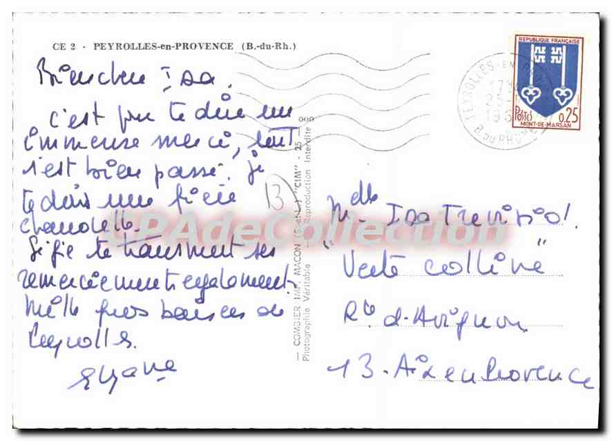 CPSM Peyrolles en Provence B du Rh La Chapelle du XI Le Beffroi du XV  — Rückseite