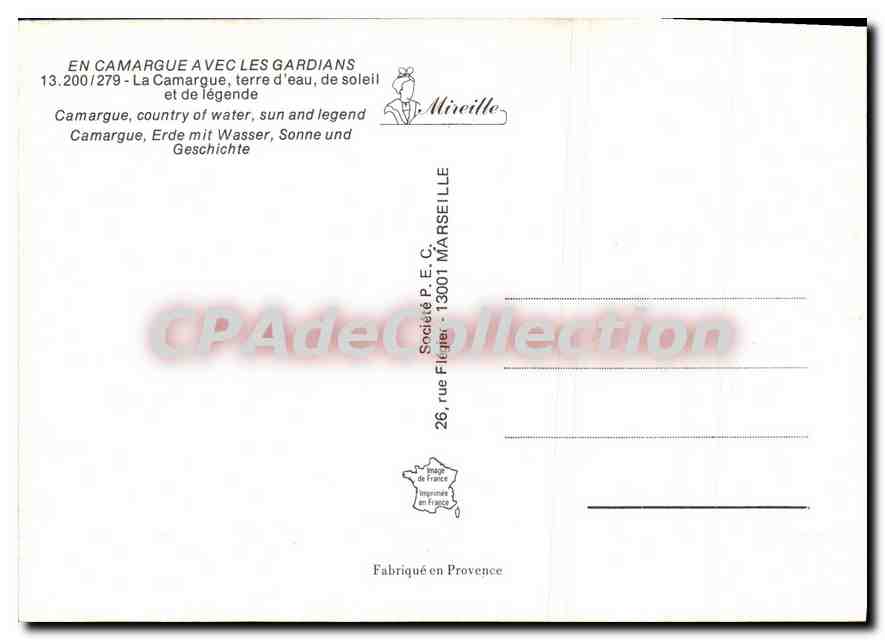 La Camargue — paysage, chevaux, château, femme en costume — Société P.E.C. Marseille — Reverso