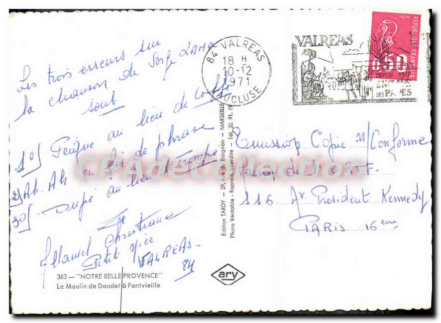Le Moulin de Daudet à Fontvieille — Édition Tardy — n° 363 — Rückseite