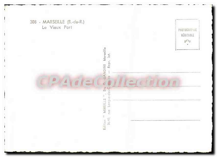 CPSM Marseille B du R Le Vieux Port  — Verso