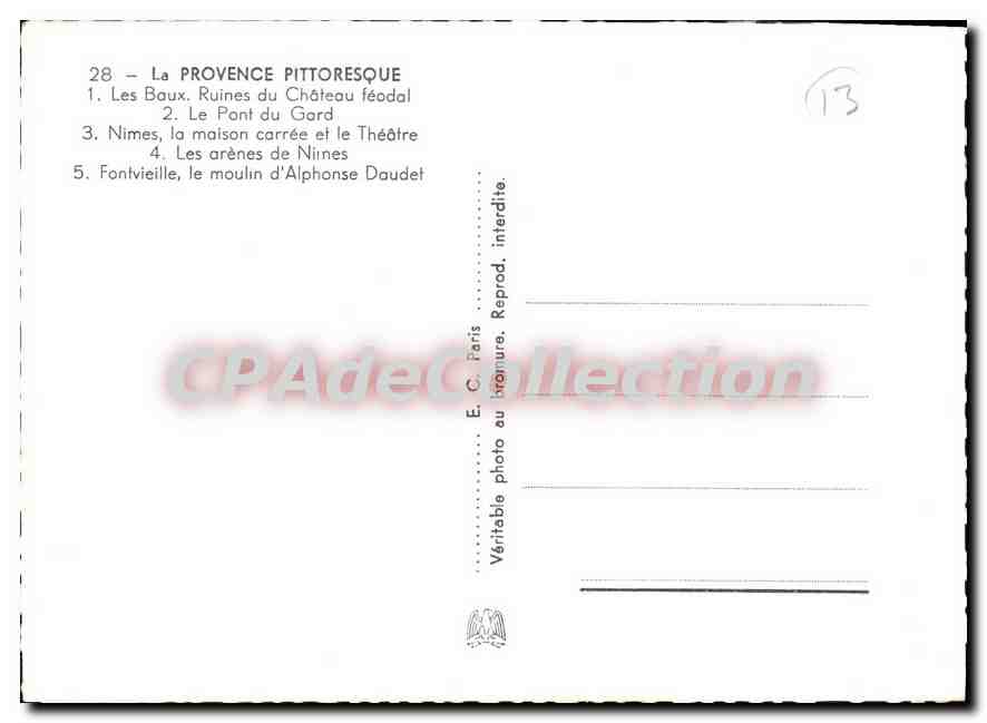 La Provence pittoresque — E.C. Paris, n°28 — Verso