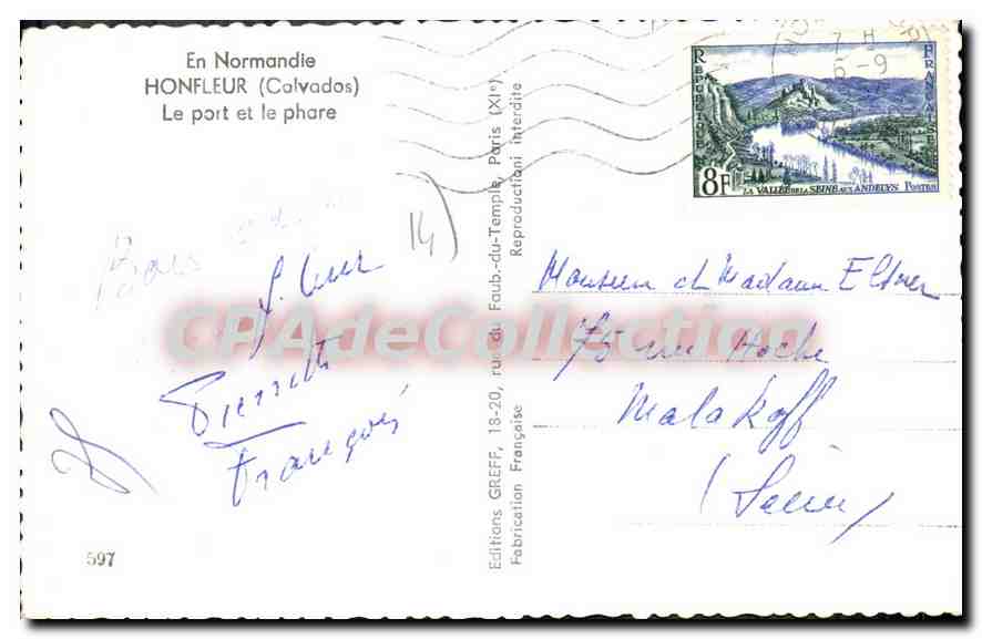 Hafen von Honfleur — Der Hafen und der Leuchtturm — Éditions Greff — Rückseite