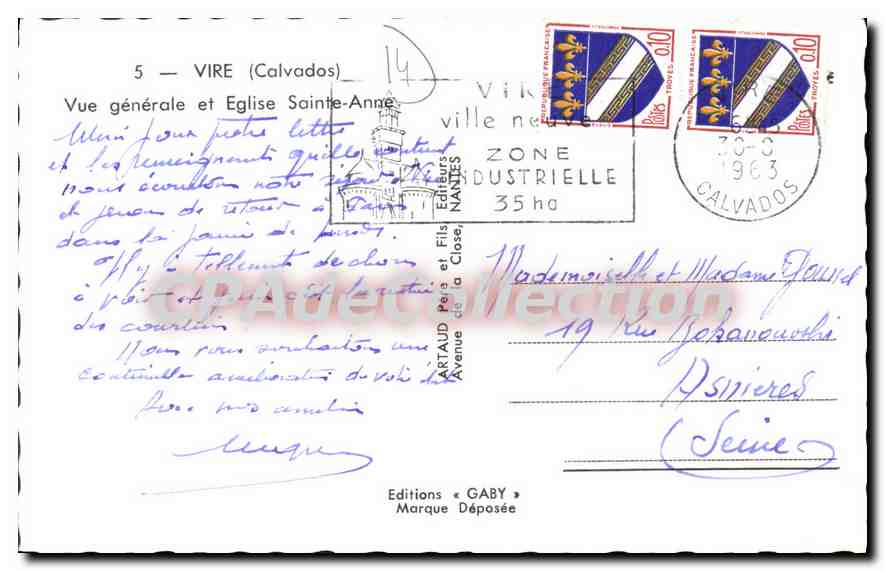 Vire (Calvados) — Vue générale et Église Sainte-Anne — Éditions Gaby — Verso