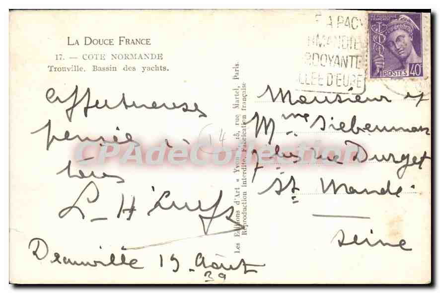 CPA La Douce France Cote Normande Trouville Bassin des yachts  — Rückseite