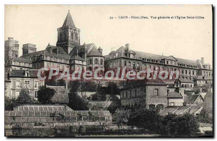Caen - Hôtel-Dieu, Vue générale et l'Église Saint-Gilles