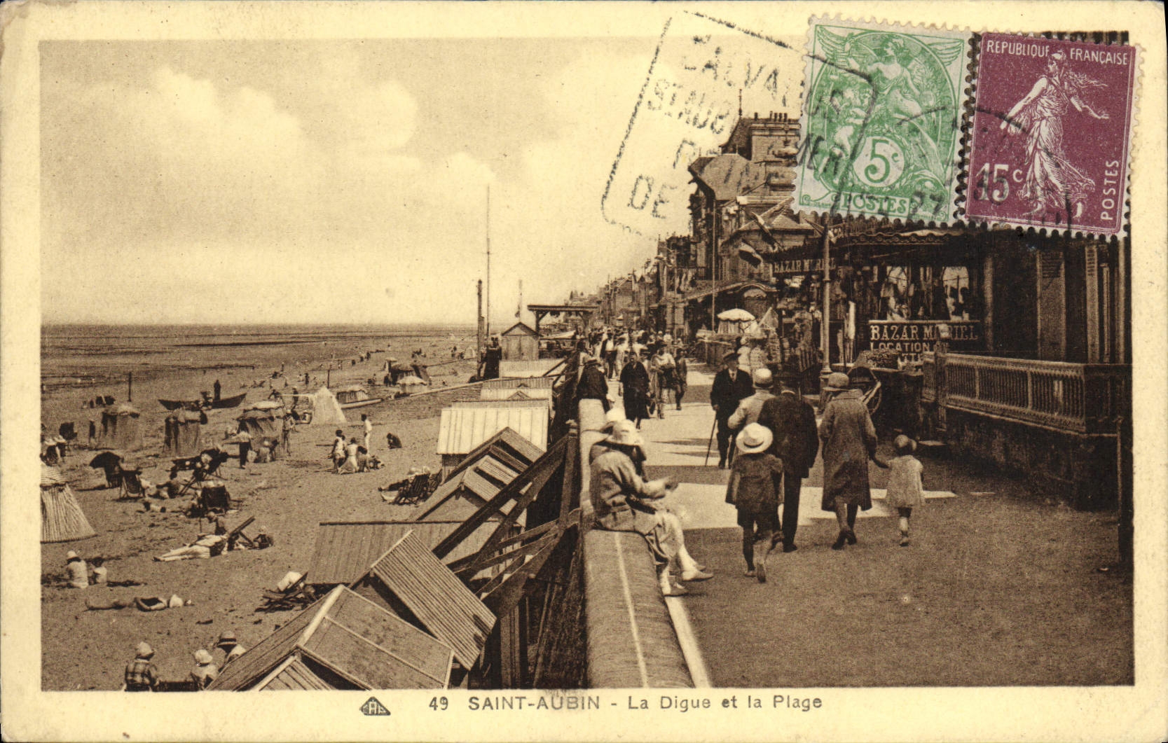 Saint-Aubin - La Digue et la Plage — CPA n°49, éditeur A.P.A.