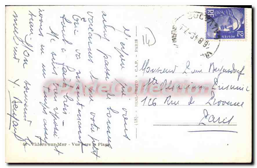 Villers-sur-Mer — Blick auf den Strand — REAL-PHOTO n° (48) — Antike Ansichtskarte — Rückseite