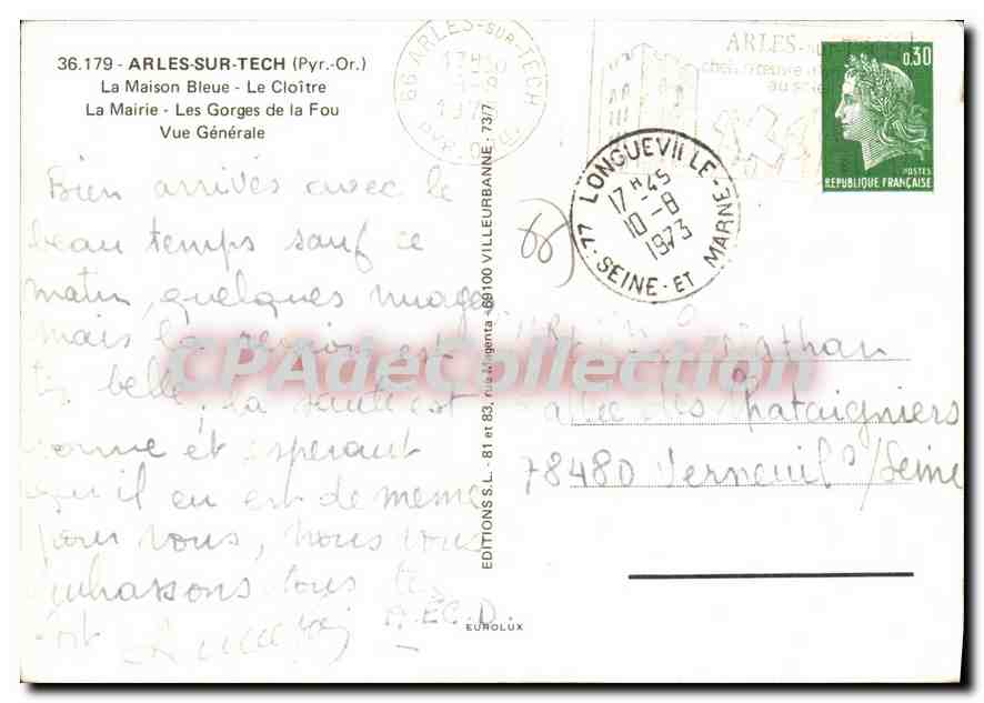 CPSM Arles sur Tech  — Verso