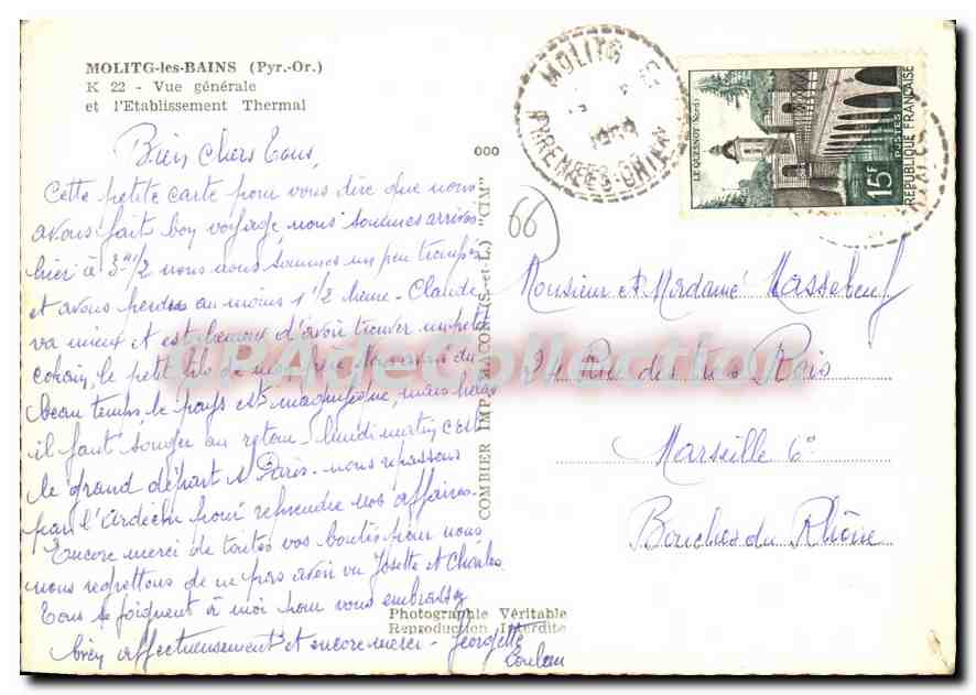 CPSM Molitg les Baynes Pyr Or Vue generale et l'Etablissement Thermal  — Rückseite