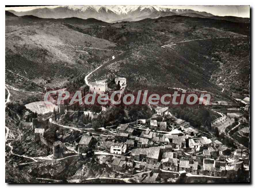 CPSM En Avion au Dessus De Castelnou PO Le Village Xe s Au fond le Canigou 