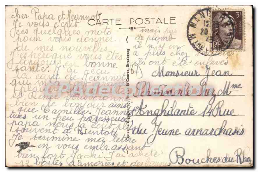 CPA Strasbourg Rue du Bain aux Plantes  — Rückseite