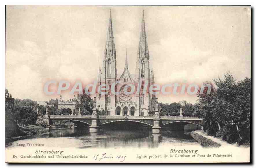 CPA Strasbourg Eglise protest de la Garnison et Pont de l'Universite 