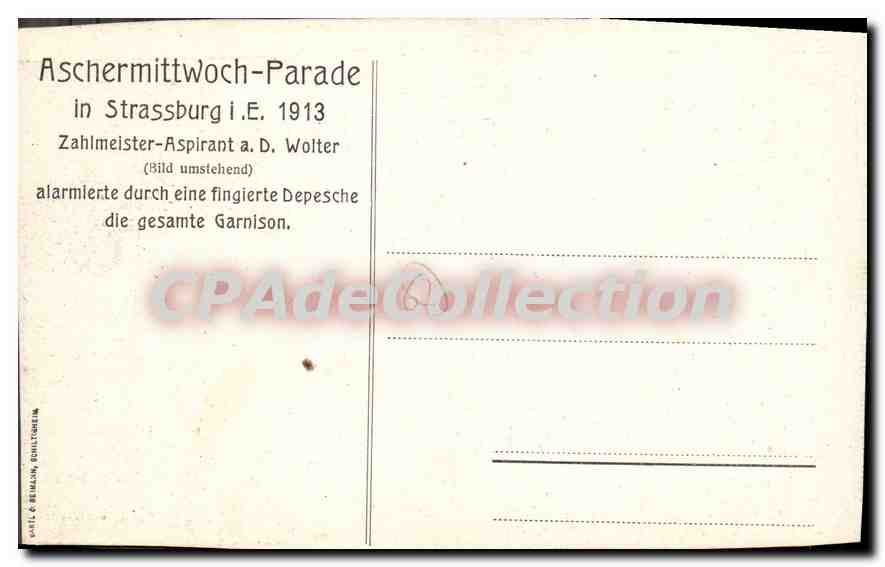 CPA Aschermittwoch Parade in Strassburg IE 1913  — Rückseite
