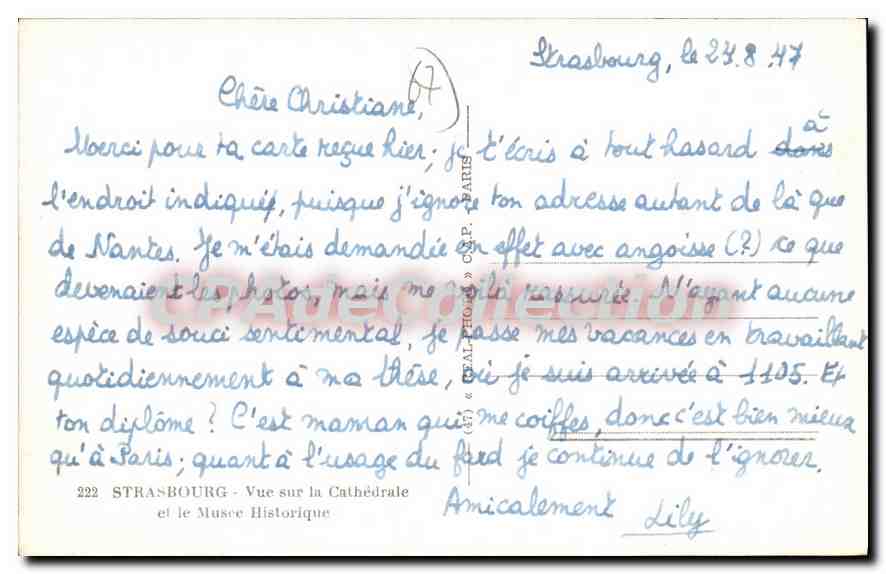 CPA Strasbourg Vue sur la Cathedrale et le Musee Historique  — Rückseite