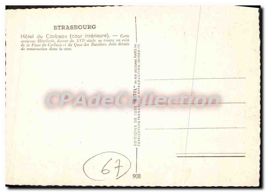 CPSM Strasbourg Hotel du Corbeau cour interieure quai des bateliers — Rückseite