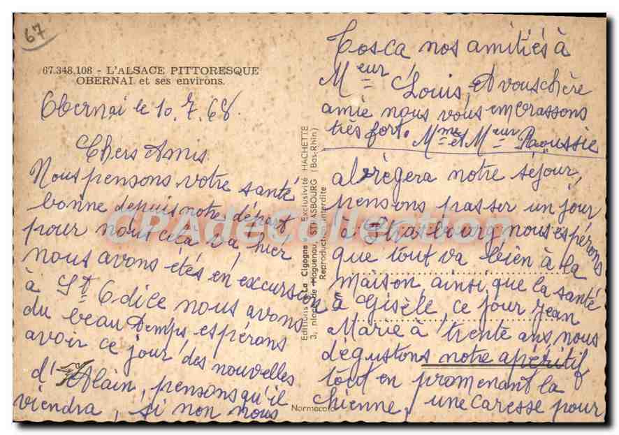 CPSM L'Alsace Pittoresque Obernai et ses environs  — Rückseite