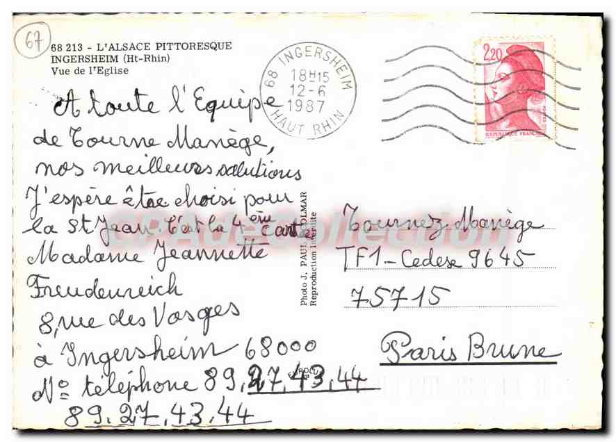 CPSM L'Alsace Pittoresque Ingersheim Ht Rhin Vue de l'Eglise  — Rückseite