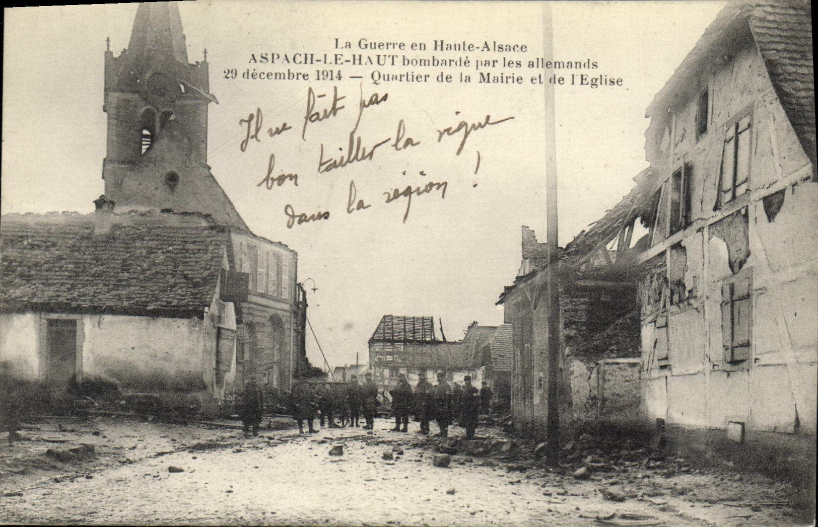 Aspach-le-Haut — Quartier de la mairie et de l'église bombardé — J. B. Schmitt et fils, éditeurs à Belfort