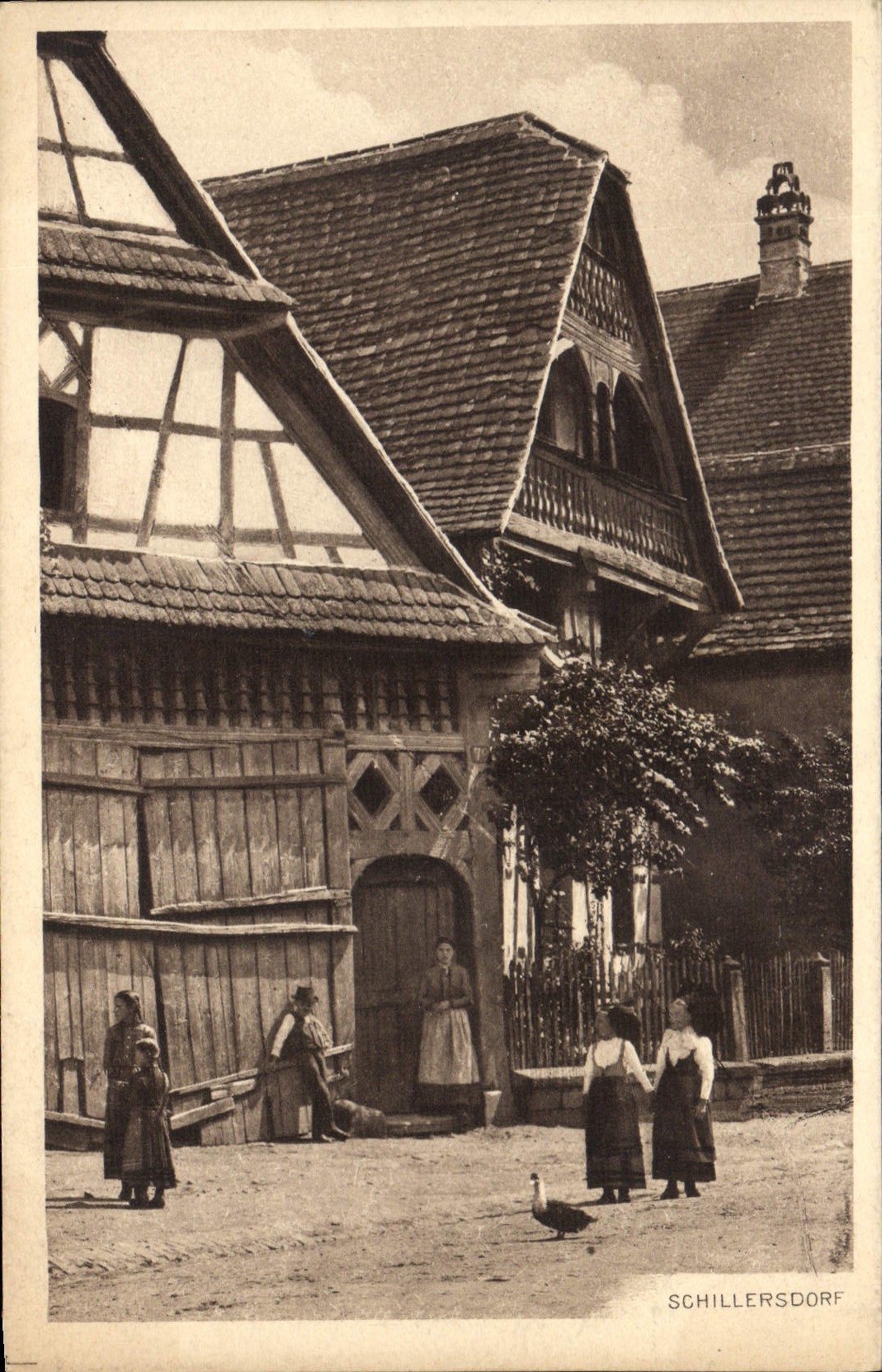Schillersdorf — Straße mit Fachwerkhaus — unbekannter Verlag