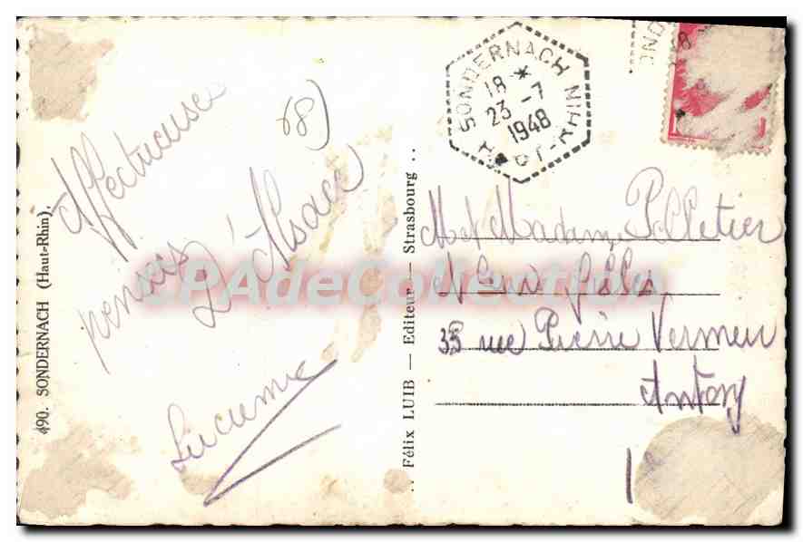 Sondernach (Haut-Rhin) — Ansicht des Dorfes mit Kirche — Verlag Félix LUB, Nr. 490 — Rückseite