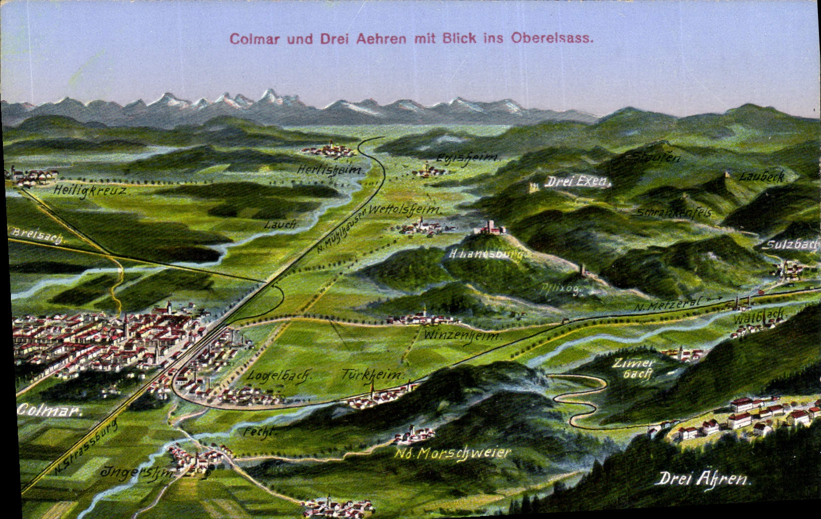 CPA Colmar und Drei Aehren mit Blick ins Obereisass 