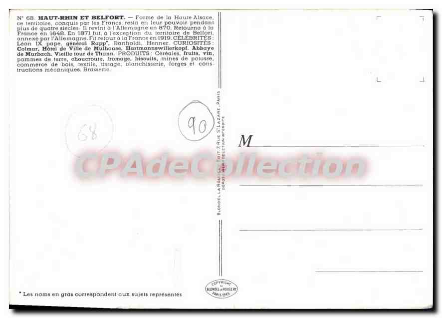 Oberelsass und Belfort — Nr. 68, Territorium Belfort — Verlag Blondell & Rousselet, Paris — Rückseite