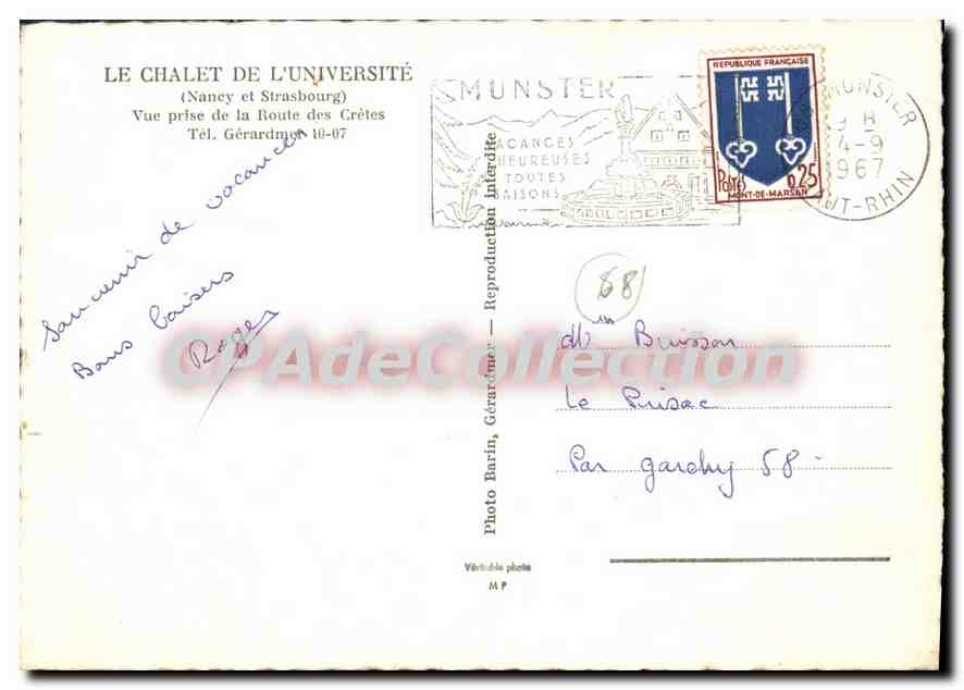 Le Chalet de l'Université — (Naney et Strasbourg) — Photo Barin, n° MP — Rückseite