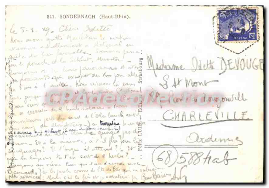 Sondernach (Haut-Rhin) — Panoramablick auf das Dorf und die Hügel — Verlag Félix Lüthi, n° 841 — Rückseite