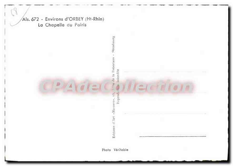 CPSM Environs d'Orbey Ht Rhin La Chapelle du Pairis  — Rückseite
