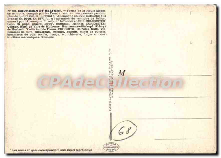 Haut-Rhin et Belfort — N°68 — Éditeur J.P. Pincher — Reverso