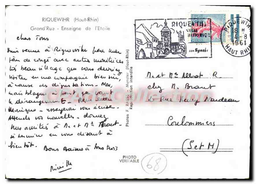 Riquewihr — Main Street with Sign of Jean J. Zimmer — Photos F. Raess, Munster (Haut-Rhin) — Back