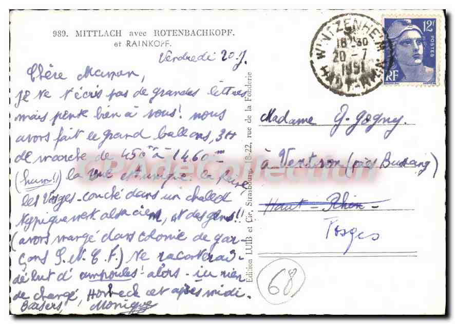 CPSM Mittlach avee Rotenbachkopf et Rainkopf  — Rückseite