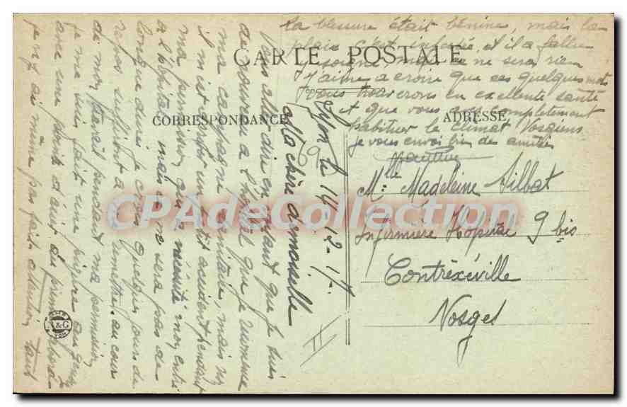 CPA Lyon Avenue Berthelot Ecole de Sante Militaire  — Verso