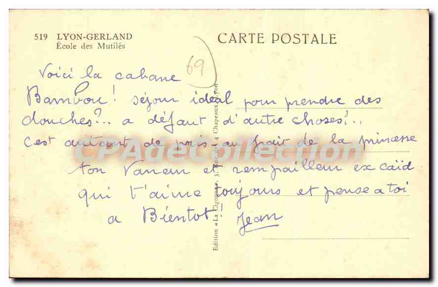 CPA Lyon Gerland Ecole des Mutiles  — Rückseite