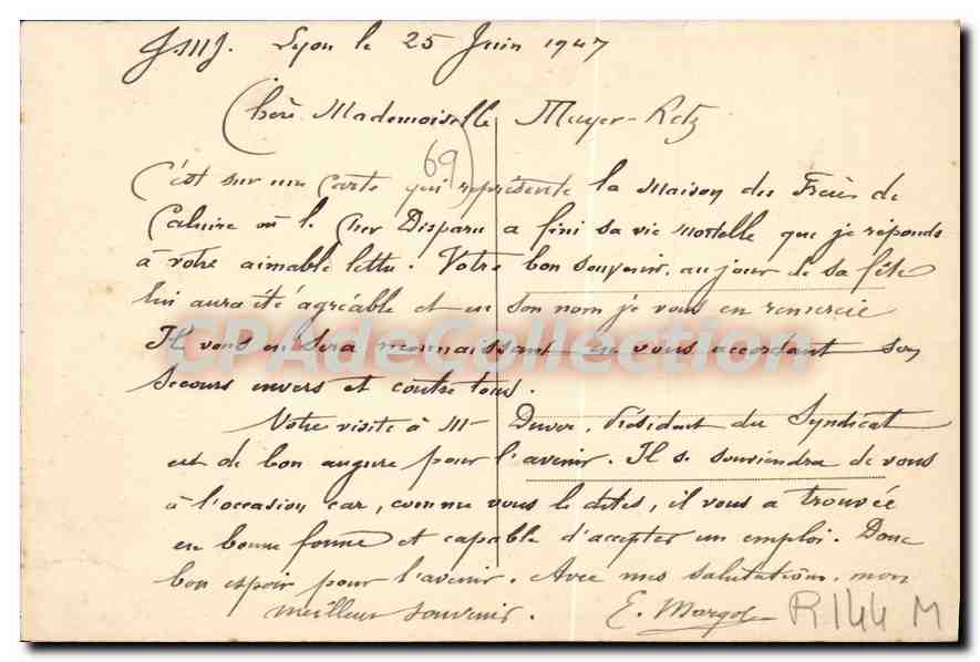 Caluire (Rhône) — Maison de Retraite et Noviciat Apostolique — Frères des Écoles Chrétiennes — Verso