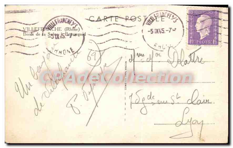 Bords de la Saône à Beaujeu — vue pittoresque avec embarcations — Cisy, éditeur — Verso