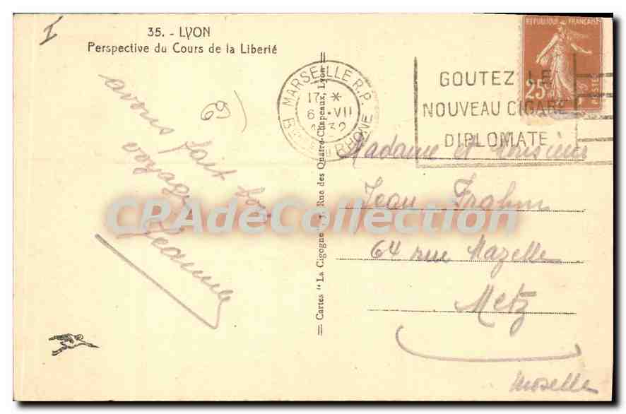 CPA Lyon Perspective du Cours de la Liberie  — Rückseite