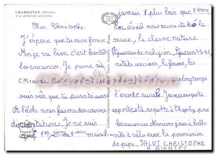 CPSM Charentay Rhone Vue generale aerienne  — Verso