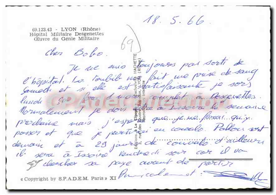 CPSM Lyon Rhone Hopital Militaire Desgenettes  — Verso