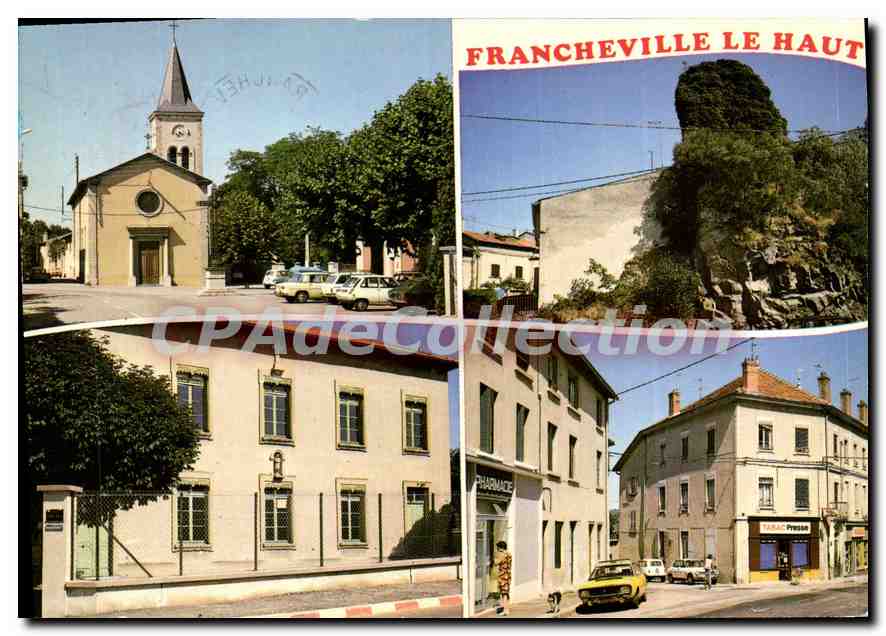 Francheville-le-Haut — vue de la chapelle, du rocher et des commerces — Ed. J. Cellard