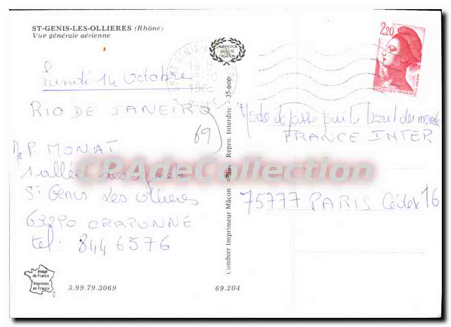 CPSM St Genis Les Ollieres Rhone Vue generale aerienne  — Verso