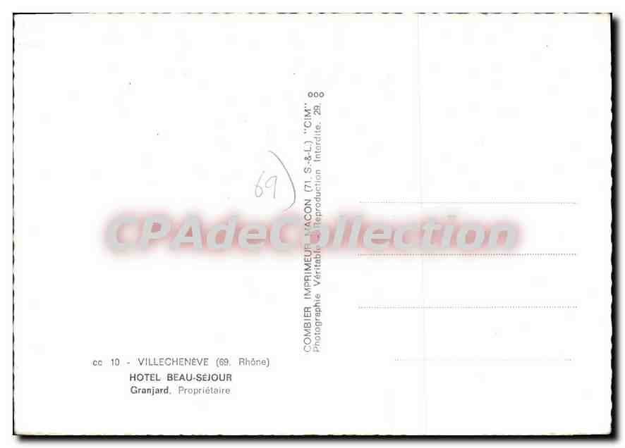 CPSM Villecheneve Rhone Hotel Beau Sejour  — Verso