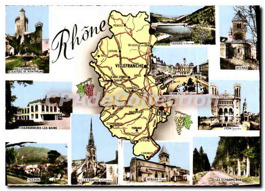 Rhône — Carte postale touristique avec carte et photos de lieux — CPadeCollection