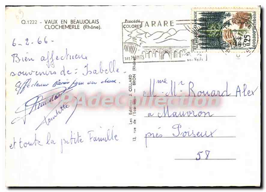 CPSM Vaux en Baujolais Clochemerle  — Back